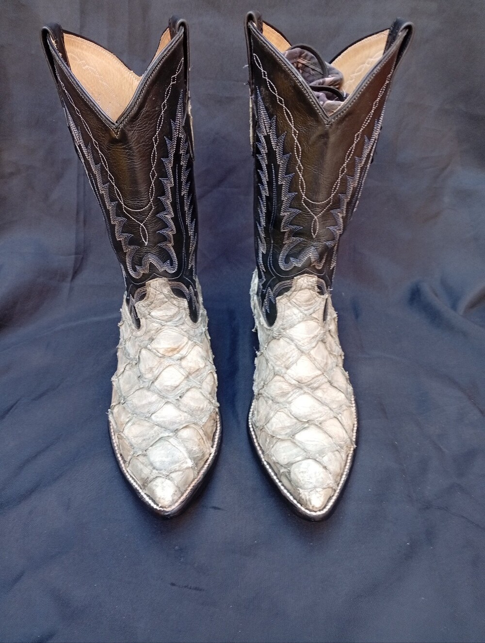 Custom Made Pirarucu Leather Western Boots - Black & Gray •free Shipping•